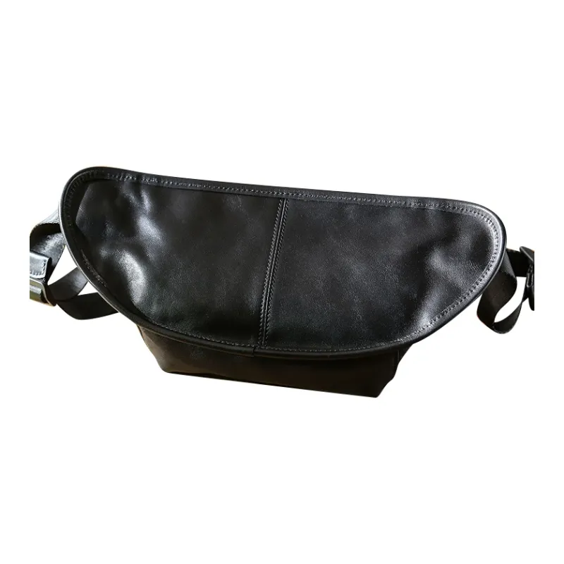DOSRFINI Top Grain Cow Leather Fashion Trend Leather Multifunction Men's Casual Shoes Sling Bag Men's Black-2