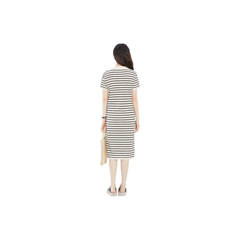 Fragment Short Sleeved Dress Women's Black White-0