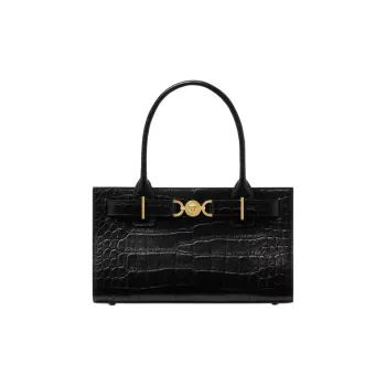 FANSIZHE Calfskin Shoulder Bag Crossbody Bag Handbag Medium Size Women's Black & Gold