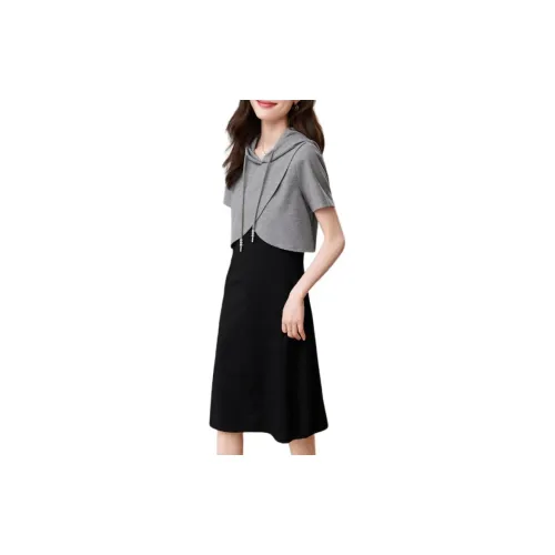 Mo Han Yi Mei Two Piece Skirt Sets Women's Gray+Black