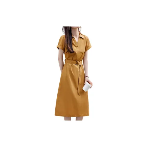 Mo Han Yi Mei Short-Sleeved Dresses Women's Earth Brown Yellow