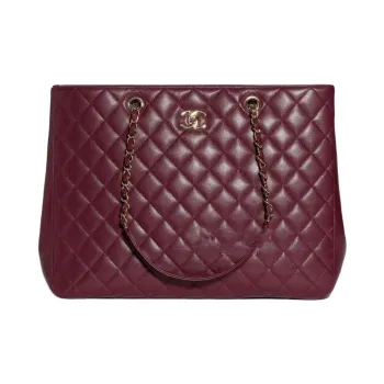 CHANEL Grain Shiny Calfskin Tote Bag, Shopping Bag, Shoulder Bag, Handbag Women's Dark Purple Red