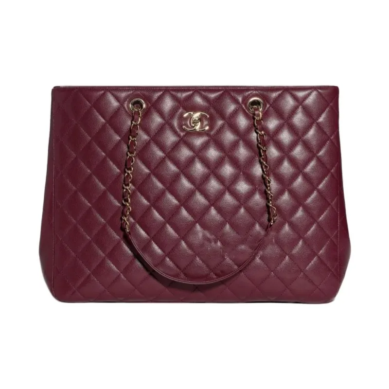 CHANEL Grain Shiny Calfskin Tote Bag, Shopping Bag, Shoulder Bag, Handbag Women's Dark Purple Red-0