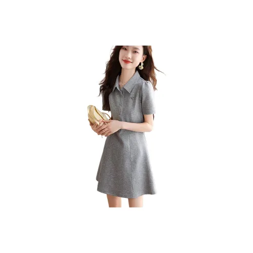 Mo Han Yi Mei Short-Sleeved Dresses Women's Light Gray