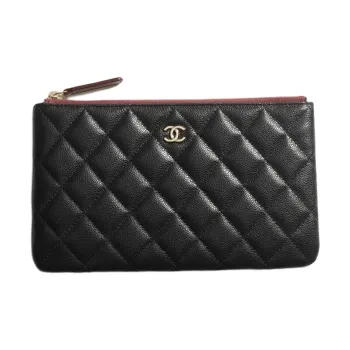 CHANEL Shiny Calfskin Clutch Small Size Women's Black