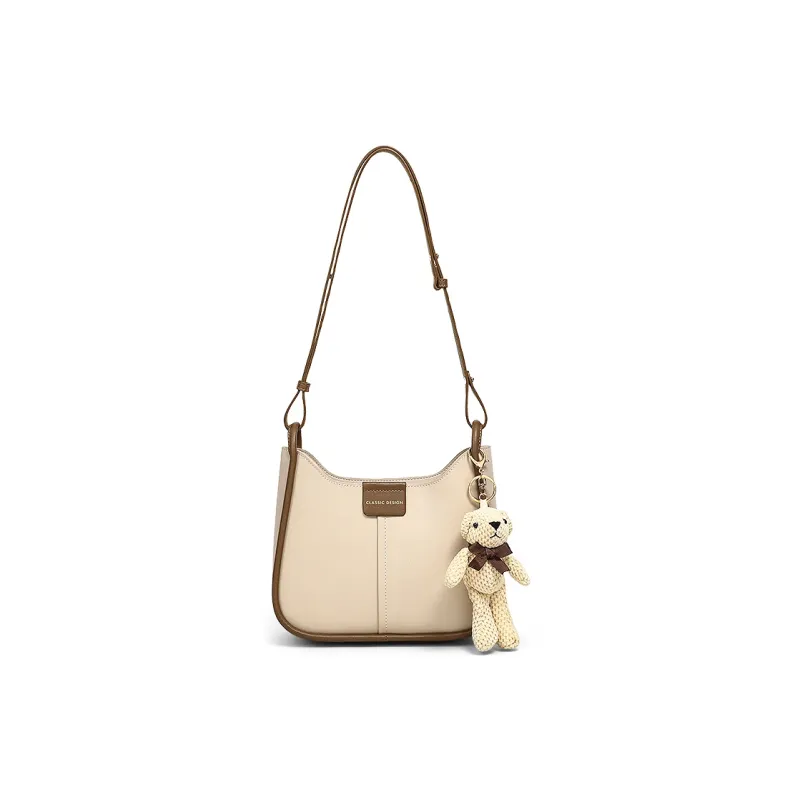 COMELY Cow Leather With Synthetic Leather Bucket Bag Saddle Bag Crossbody Bag Shoulder Bag Women's Apricot-1