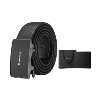 PIERRE CARDIN Brand Logo Business Casual Belt Top Grain Cow Leather Belts Men's Black 3.6CM
