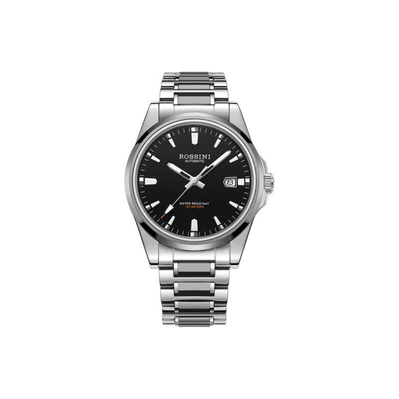 ROSSINI Tungsten Steel Series · Anvil Automatic Mechanical Movement Tungsten Steel Strap Watch Men's Watches Black Dial-0