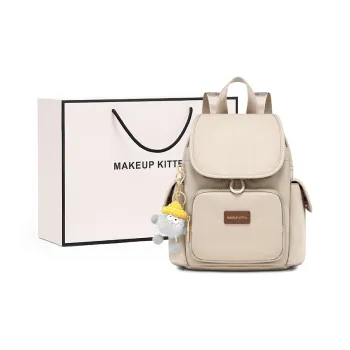 MAKEUP KITTEN Nylon Fabric With Synthetic Leather Backpack Women's Khaki/Black