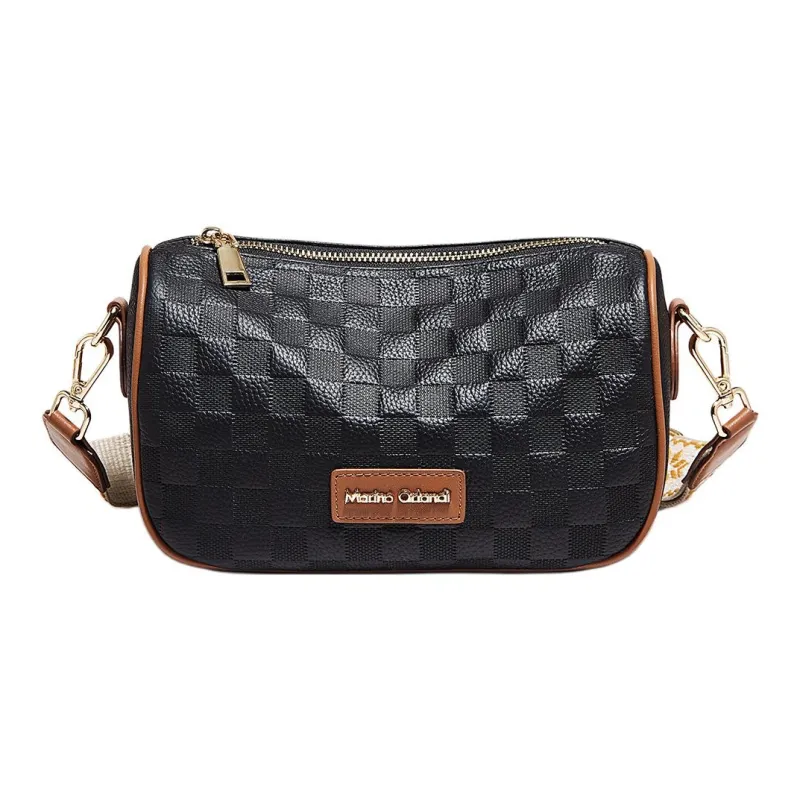 Marino Orlandi Genuine Leather, Top Grain Cow Leather Shoulder Bag Dumpling Bag Women's Black/Ecru-2
