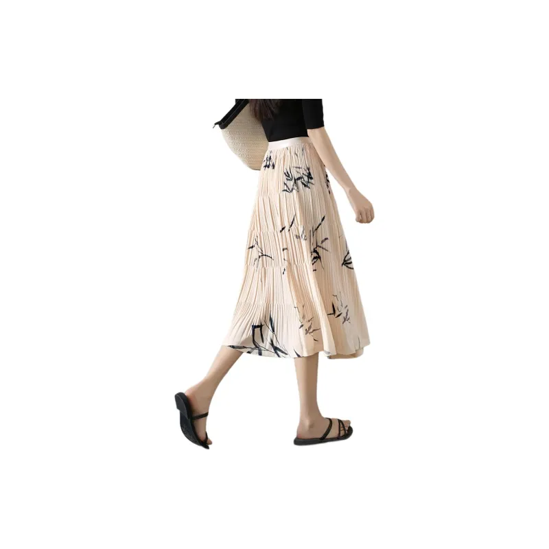 Mo Han Yi Mei Casual Long Skirt Women's Beige Apricot-1