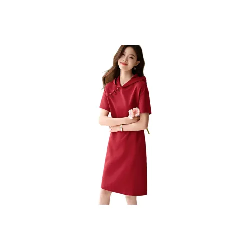 Mo Han Yi Mei Short-Sleeved Dresses Women's Red