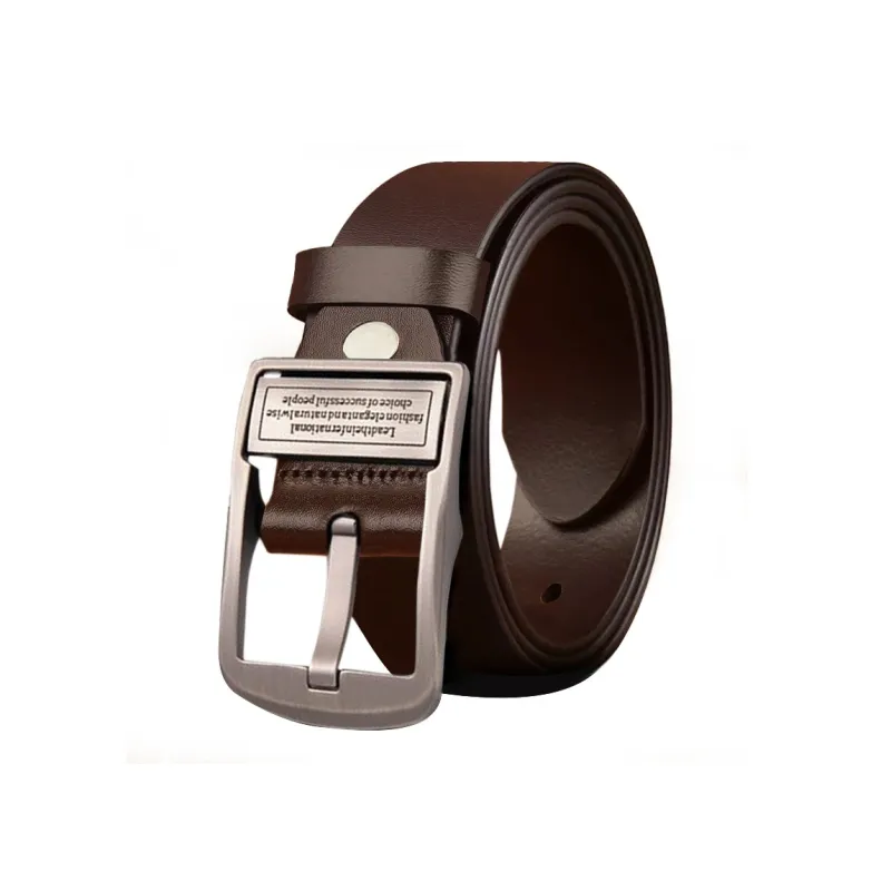 PISHUSHU Casual Pin Buckle Cow Leather Leather Belts Men's Coffee Matte Silver Width  3.8cm-0