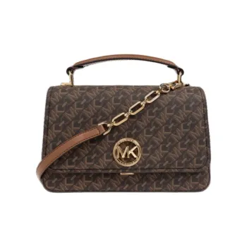 MICHAEL KORS Delancey Canvas With Leather Shoulder Bag Crossbody Bag Handbag Unisex Brown