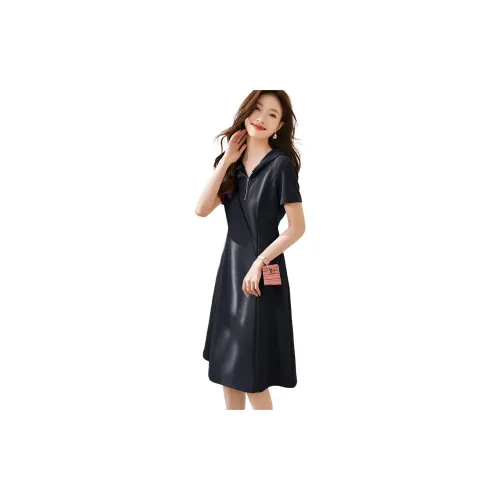 Mo Han Yi Mei Short-Sleeved Dresses Women's Navy Blue