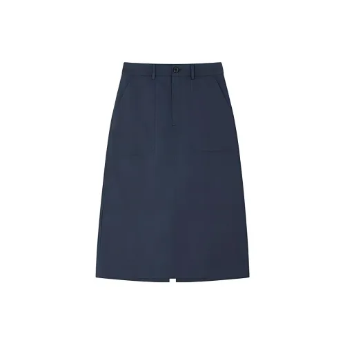 Mo Han Yi Mei Casual Long Skirts Women's Navy Blue