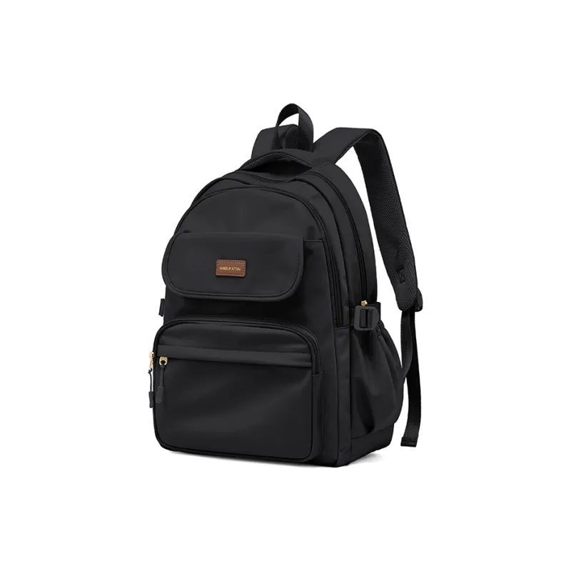 MAKEUP KITTEN Nylon Fabric With Synthetic Leather School And Work Travel Bag Backpack Regular Unisex Black/Khaki-2
