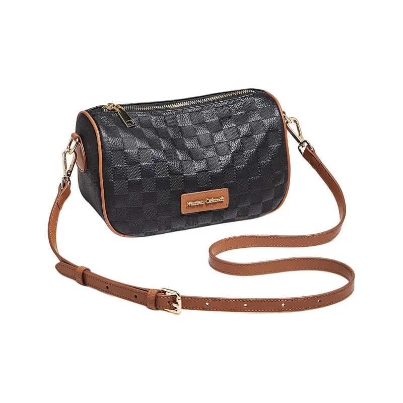 Marino Orlandi Genuine Leather, Top Grain Cow Leather Shoulder Bag Dumpling Bag Women's Black/Ecru-3