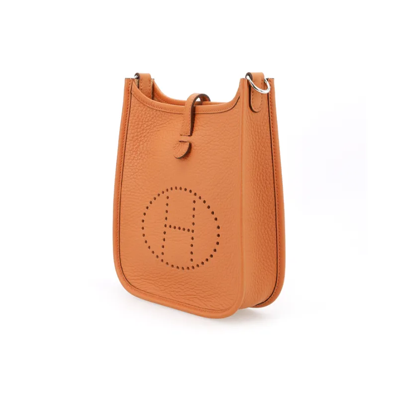 HERMES Evelyne Clemence Cow Leather Shoulder Bag, Crossbody Bag Mini Unisex Hermes Orange-3