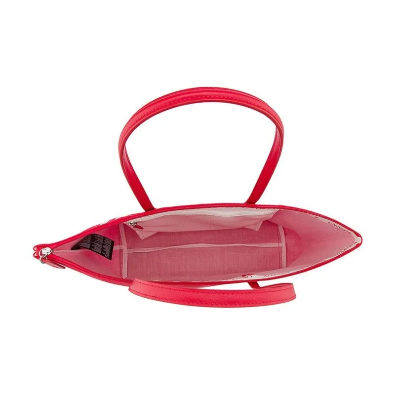 LACOSTE PVC Tote Bag Shopping Bag Shoulder Bag Handbag Medium Size Women's Red Stamped White Strips-3