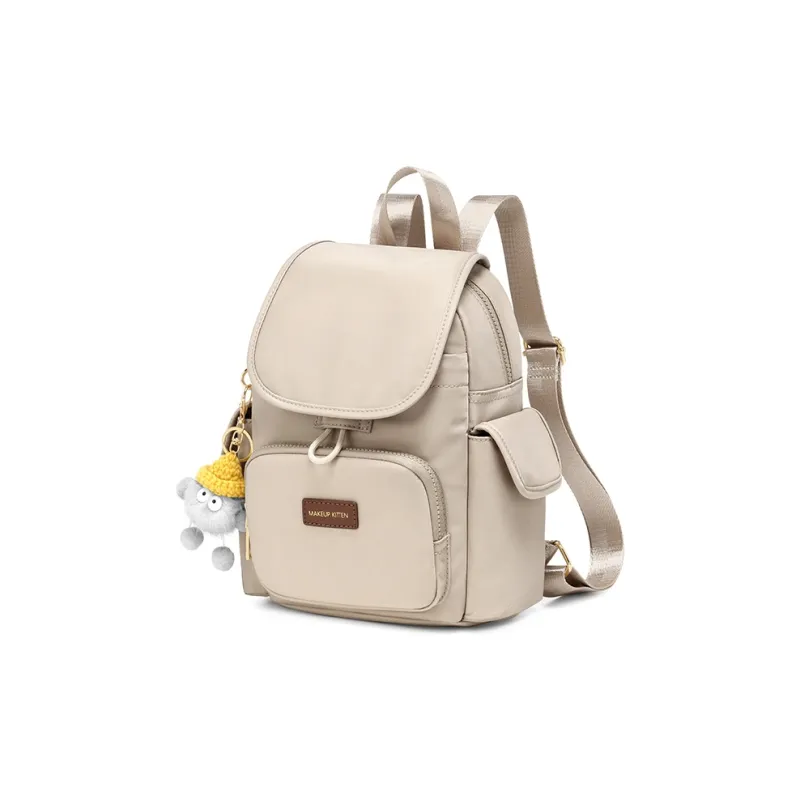 MAKEUP KITTEN Nylon Fabric With Synthetic Leather Backpack Women's Khaki/Black-1