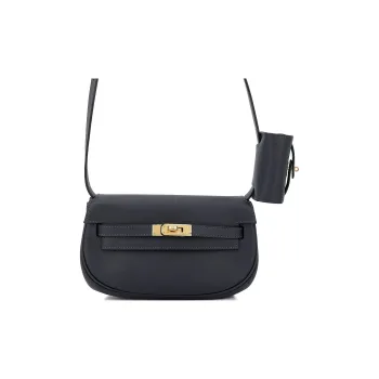 HERMES Kelly Swift Leather Kelly Bag Crossbody Bag Shoulder Bag Women's 3Y Caban Black Velvet & Navy Blue