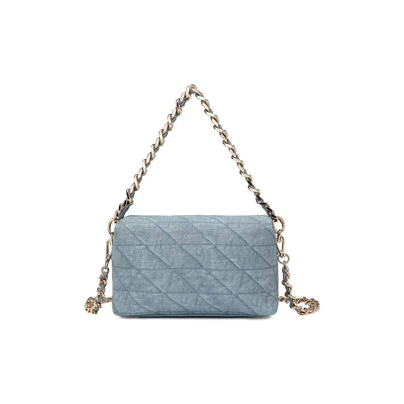 MEXICAN Polyurethane Leather Box Bag Chain One Shoulder Handbag Trumpets Women's Gray Blue/Dark Gray/Dark Pink-2