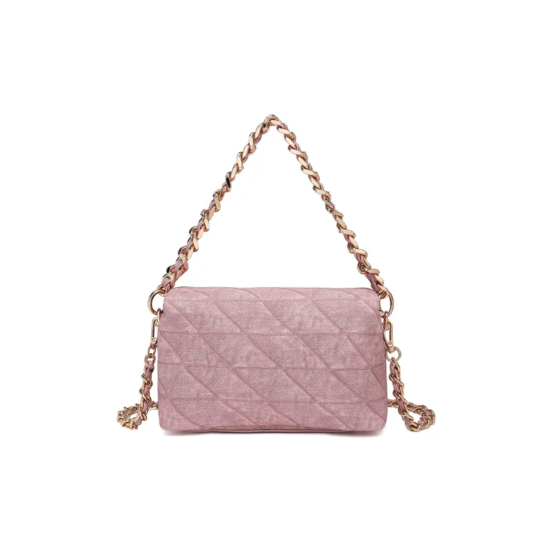 MEXICAN Polyurethane Leather Box Bag Chain One Shoulder Handbag Trumpets Women's Gray Blue/Dark Gray/Dark Pink-9