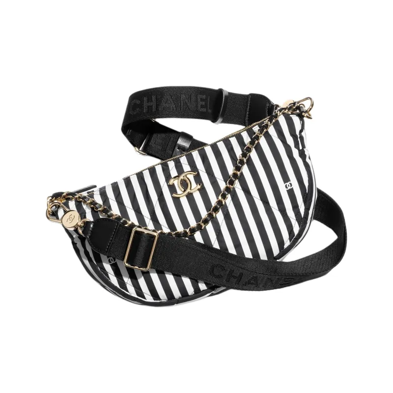 CHANEL Printed Fabric Crossbody Bag, Shoulder Bag Women's Black White-2