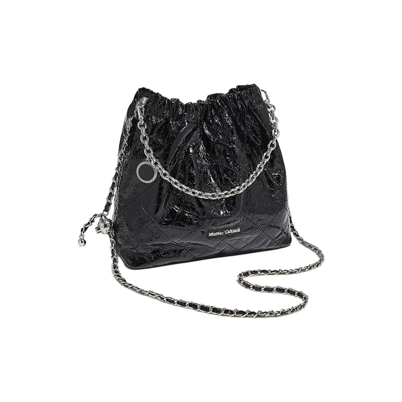 Marino Orlandi Cow Leather Synthetic Leather Tote Bucket Bag Crossbody Bag Shoulder Bag Women's Silver/Black-4
