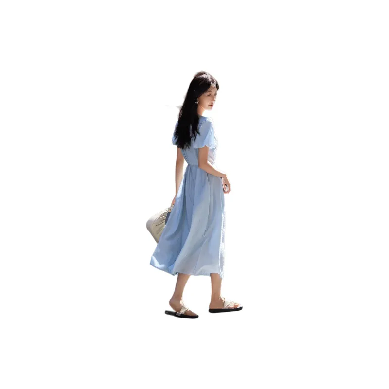 Mo Han Yi Mei Short Sleeved Dresses Women's Aqua Blue-1