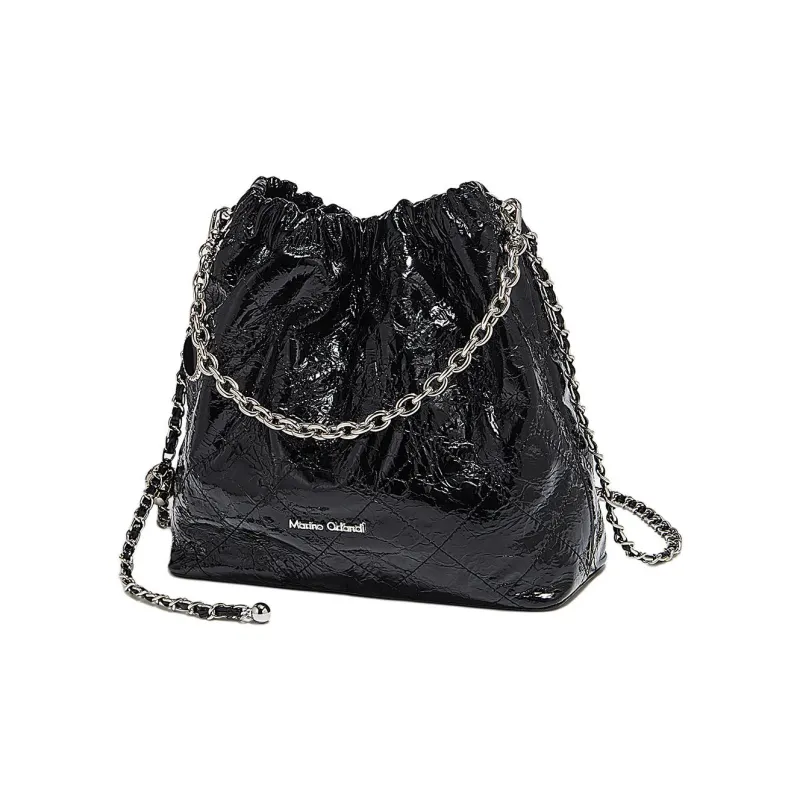 Marino Orlandi Cow Leather Synthetic Leather Tote Bucket Bag Crossbody Bag Shoulder Bag Women's Silver/Black-3