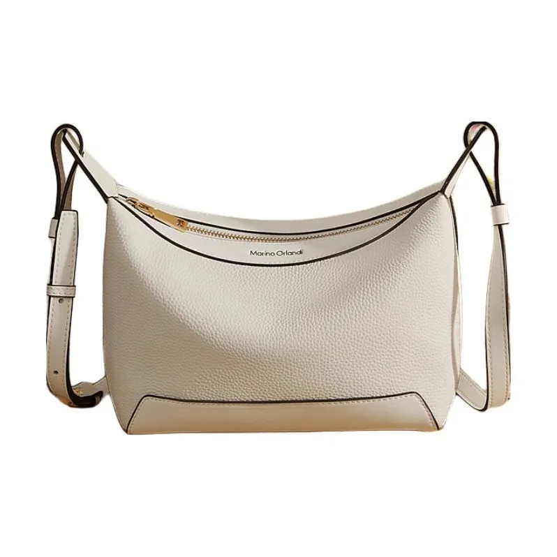 Marino Orlandi Genuine Leather, Top Grain Cow Leather Versatile Casual Crossbody Bag, Shoulder Bag Women's Khaki/White-9