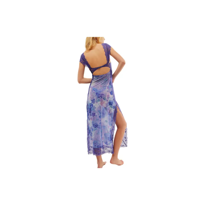 FREE PEOPLE Suddenly Fine Maxi Slip Short-Sleeved Dresses Women's Rain Combo/Rain Color Combo-1