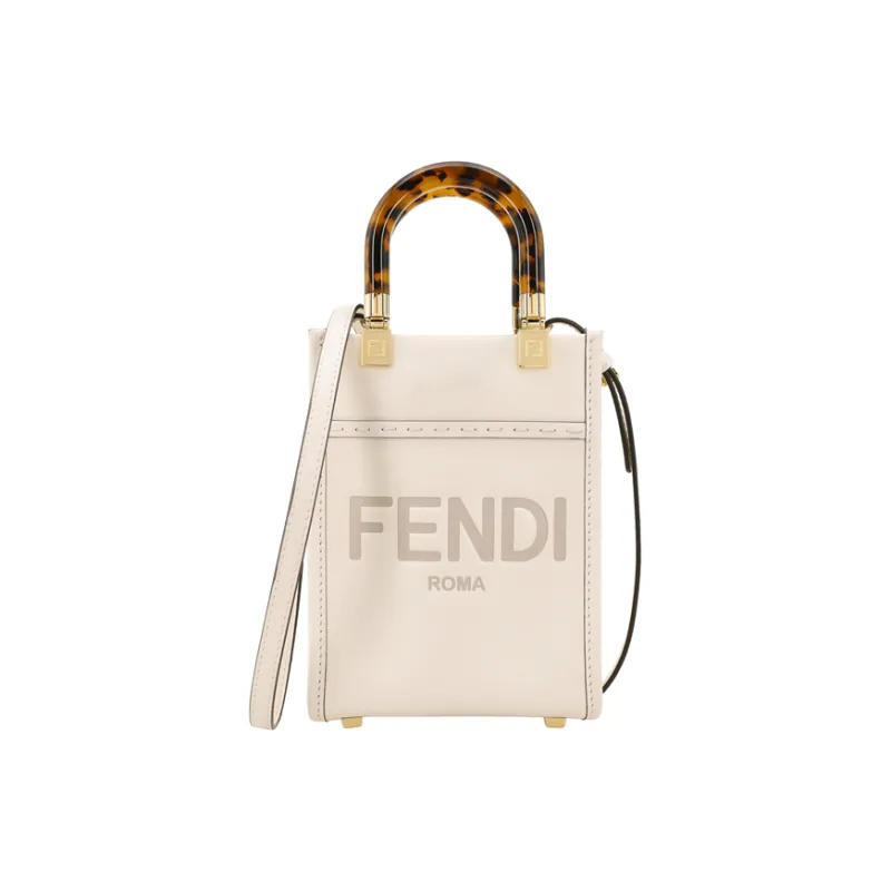 FENDI Sunshine Calfskin Tote Bag, Shopping Bag, Shoulder Bag, Crossbody Bag, Handbag Mini Women's White-1