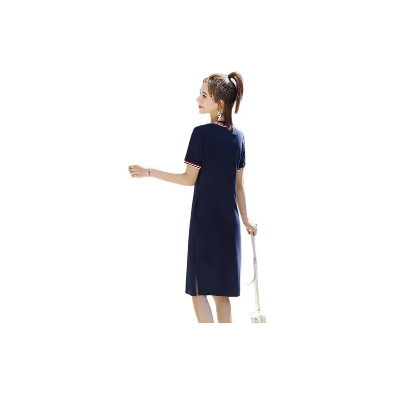 Mo Han Yi Mei Short Sleeved Dress Women's Navy Blue-1