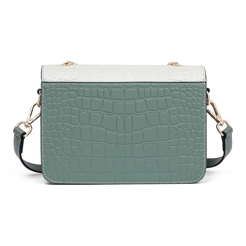 C°BANNER Cow Leather With Synthetic Leather Small Square Bag, Crossbody Bag, Shoulder Bag Women's White & Green-4