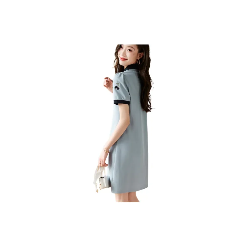 Mo Han Yi Mei Short Sleeved Dress Women's Blue-1