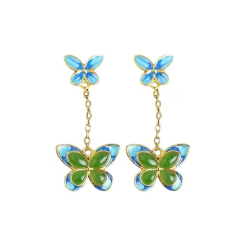 Xiaoyinjiang 925 Sterling Silver Hetian Jade Earrings Women's Jasper