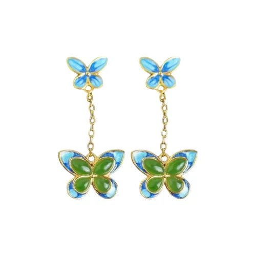 Xiaoyinjiang 925 Sterling Silver Hetian Jade Earrings Women's Jasper