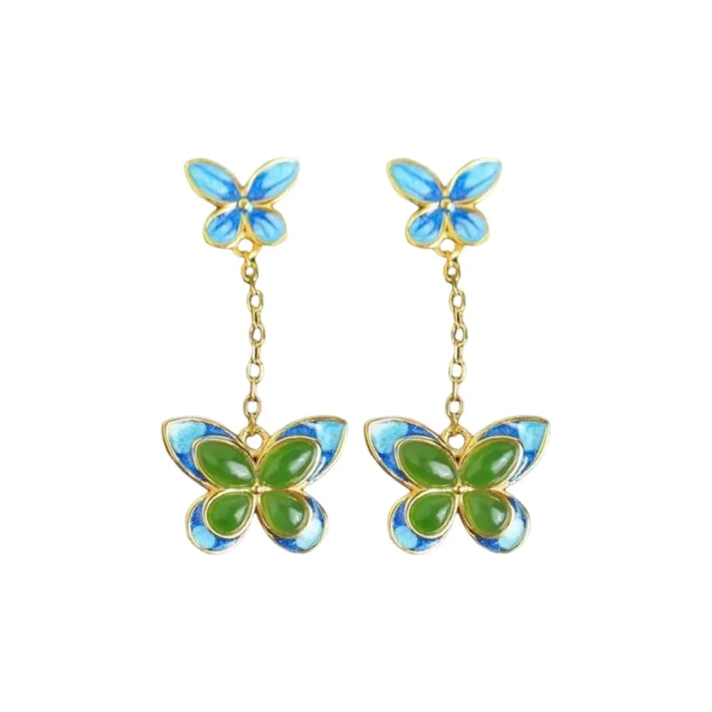 Xiaoyinjiang 925 Sterling Silver Hetian Jade Earrings Women's Jasper-0