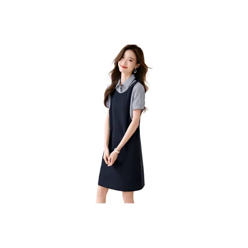 Mo Han Yi Mei Short-Sleeved Dresses Women's Navy Blue