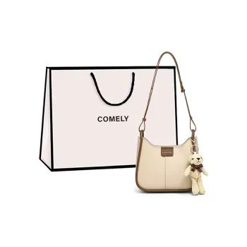COMELY Cow Leather With Synthetic Leather Bucket Bag Saddle Bag Crossbody Bag Shoulder Bag Women's Apricot