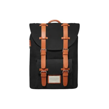 Gaston Luga Polyurethane With Canvas Backpack Regular Unisex Black & Umber
