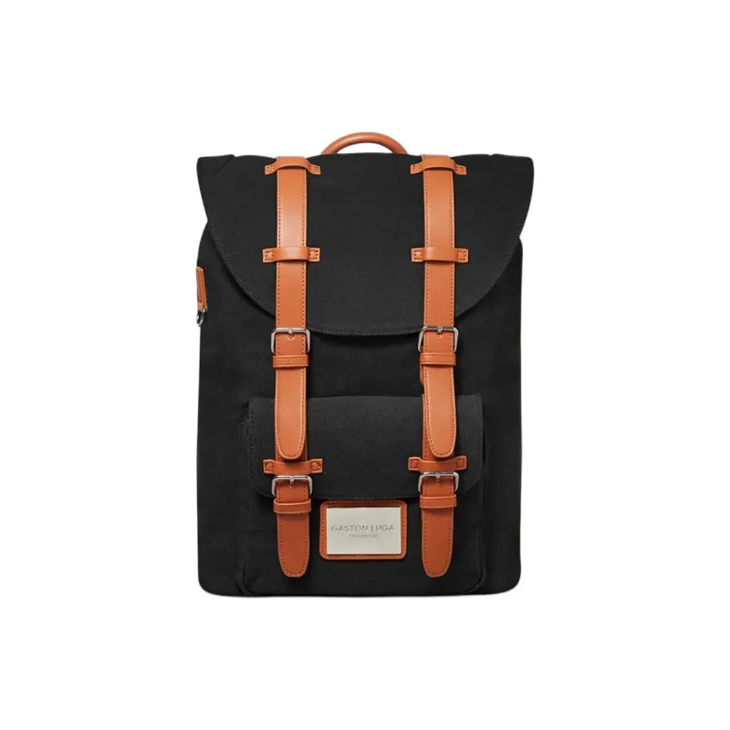 Gaston Luga Polyurethane With Canvas Backpack Regular Unisex Black & Umber-0