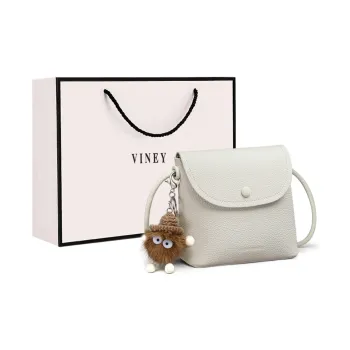 VINEY Cow Leather Patchwork Synthetic Leather One Shoulder Crossbody Cell Phone Pouch Small Size Women's Ecru