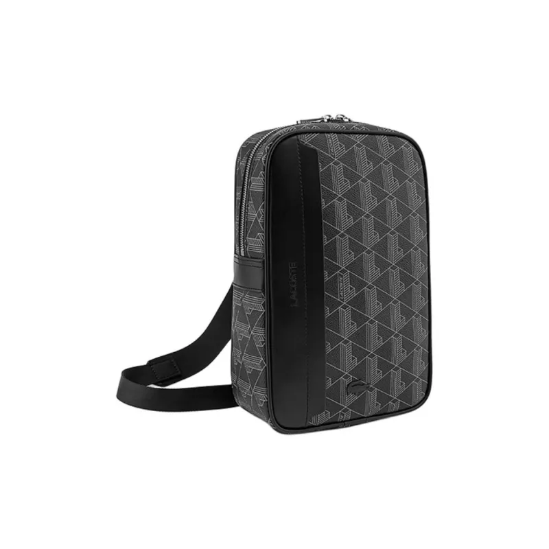 LACOSTE PVC Crossbody Bag Sling Bags Regular Men's Black & Iron Gray-1