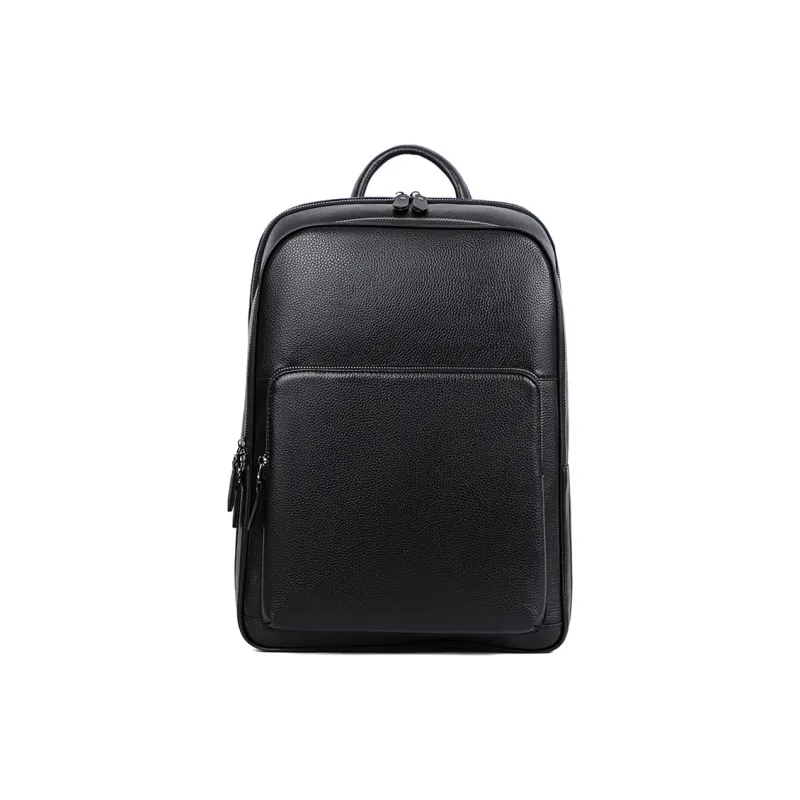 LARTIGENT Top Grain Cow Leather Backpack Large Size Men's Black-4