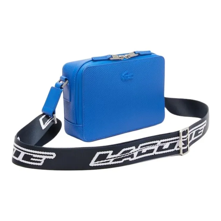 LACOSTE Split Cow Leather Crossbody Bag, Shoulder Bag Regular Unisex Blue-1