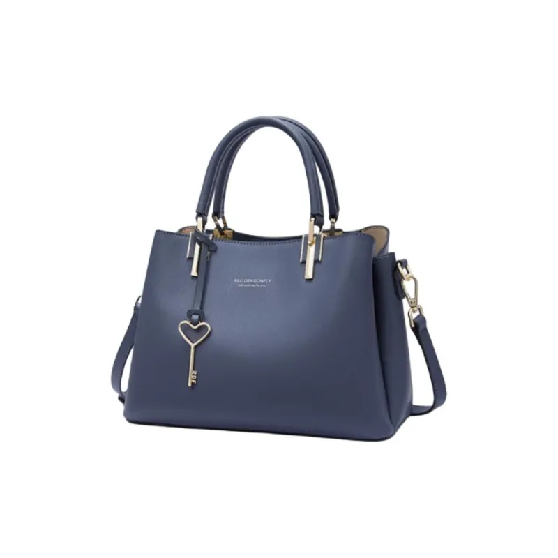 RED DRAGONFLY Cow Leather Tote Bag, Shopping Bag, Handbag Medium Size Women's Blue-1